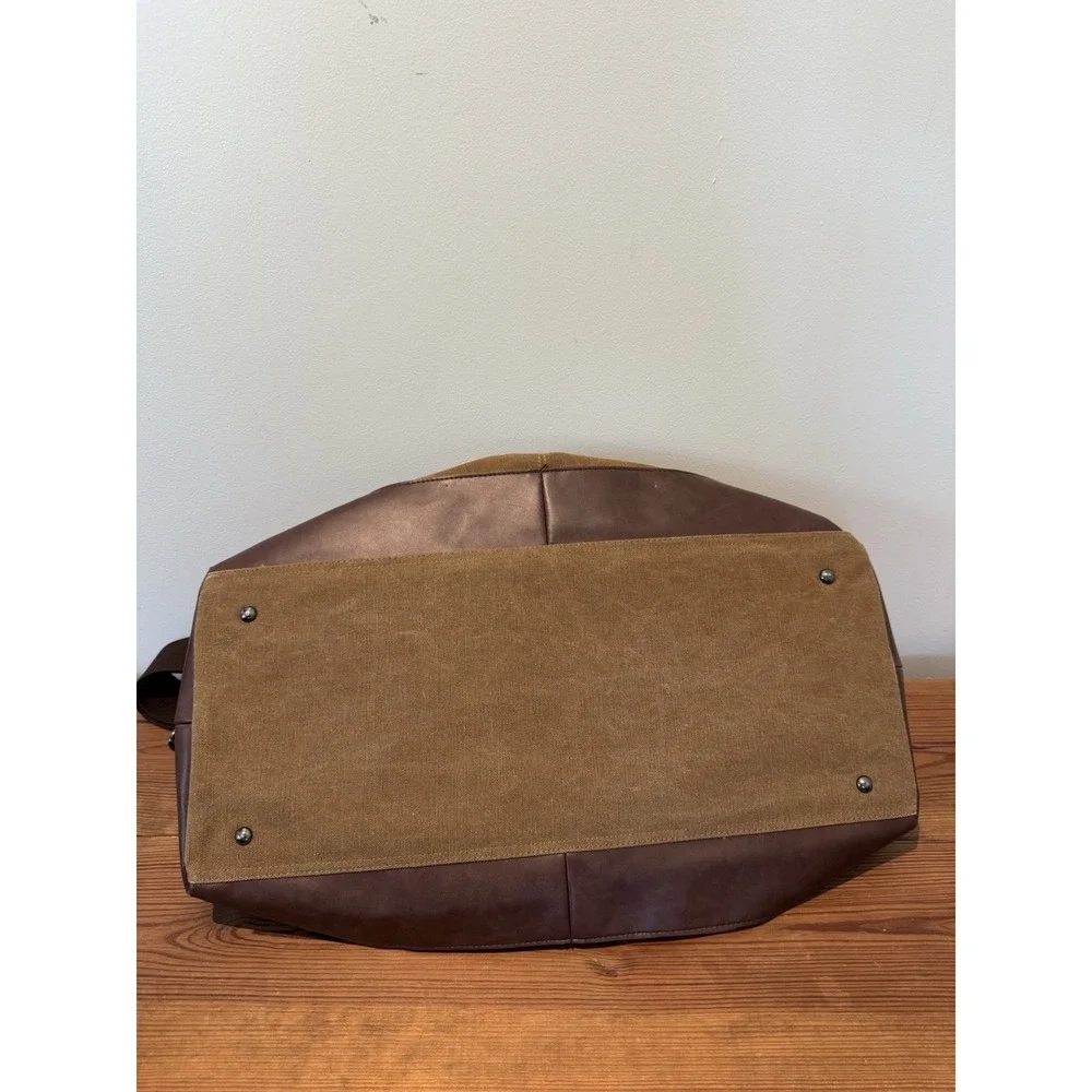 TUUCI Brown Canvas Leather Weekender Duffle Bag Travel Carry-On Overnight Large